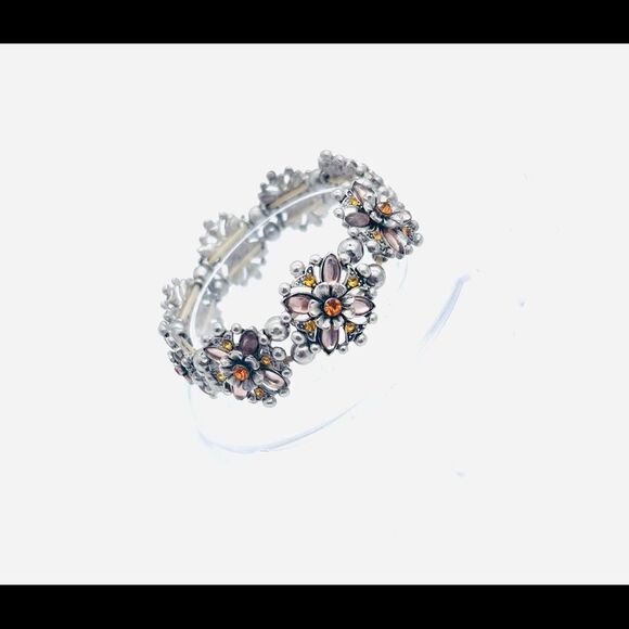 New Orange/Yellow Multicolor Crystal Silvertone Stretch Bracelet - Picture 2 of 4